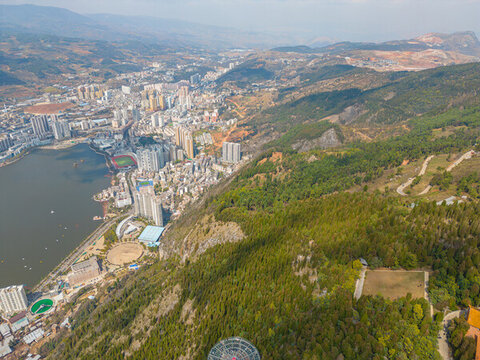 航拍云南紅河州個舊市城市風(fēng)光