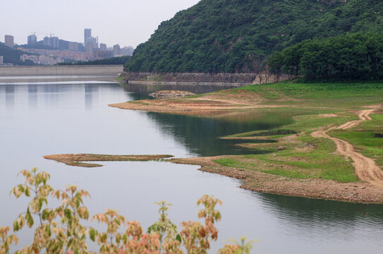 春天的大連大西山水庫綠意盎然湖面平靜