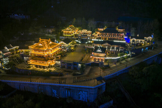 重慶市涪陵區(qū)爻里小鎮(zhèn)夜景航拍