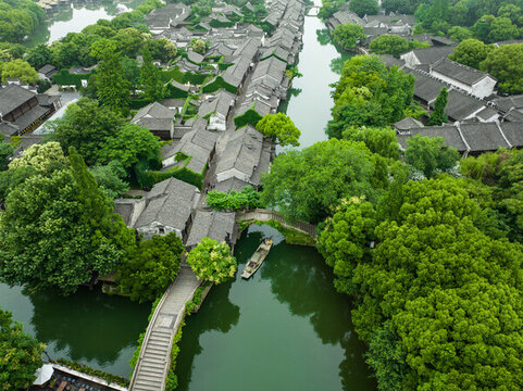 航拍江南水鄉(xiāng)古鎮(zhèn)烏鎮(zhèn)小橋流水