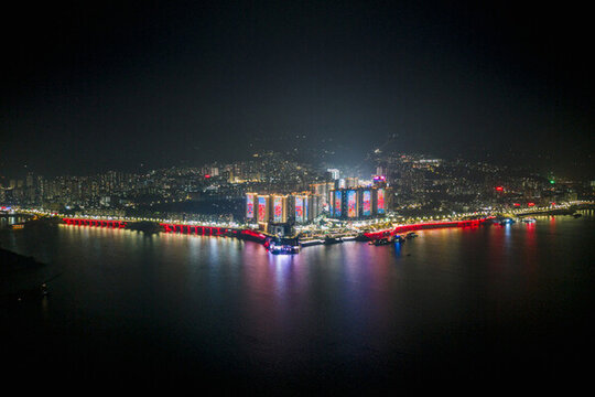 重慶市奉節(jié)縣縣城夜景全景航拍