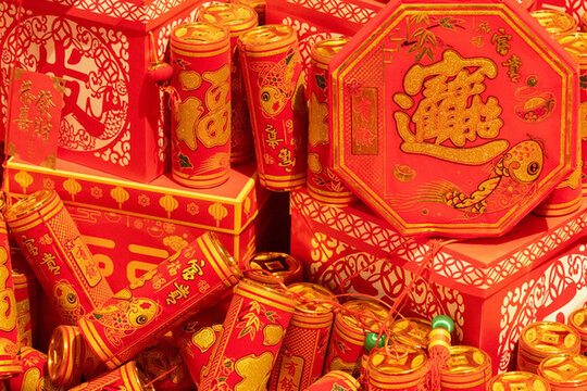中國新年春節(jié)紅色裝飾喜慶元素節(jié)日氛圍背景