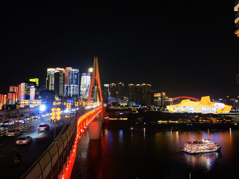 重慶洪崖洞千廝門大橋夜景