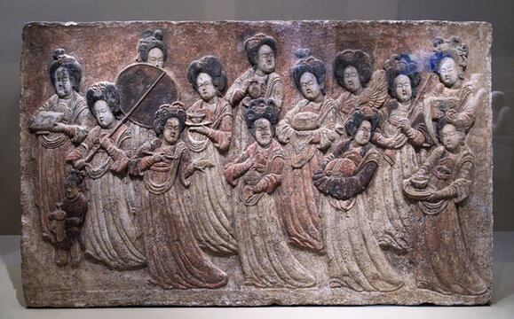五代彩繪浮雕散樂圖