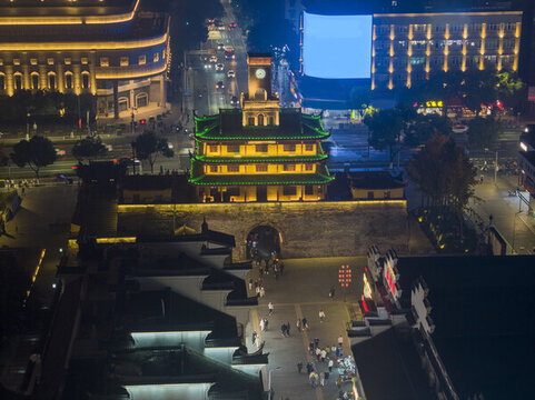 航拍寧波鼓樓夜景