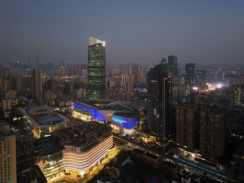 武漢恒隆廣場航拍城市建筑風光夜景