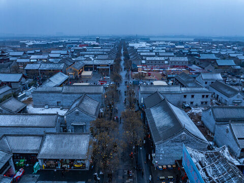 河南商丘古城雪天雪景夜航拍