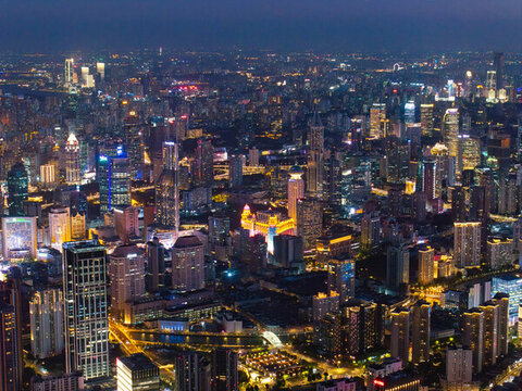 航拍上海現(xiàn)代都市摩天大樓陸家嘴城市夜景