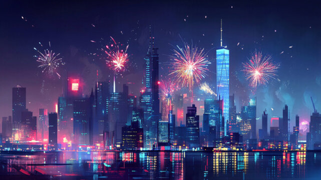 城市夜景煙花