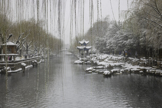 雪后濟南護城河公園黑虎泉