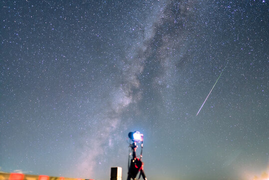 星空銀河流星下的相機
