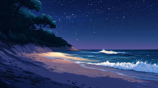 海邊落日插畫