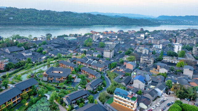 四川宜賓長江邊的李莊古鎮(zhèn)綜合場景