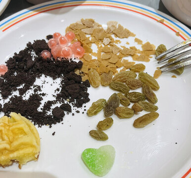 多彩美味的拼盤食材小吃綠色愛心糖果