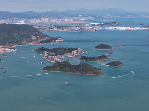 深圳大鵬白沙灣海上群島與港口城市風光