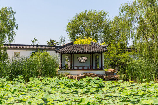 中式荷塘園林建筑