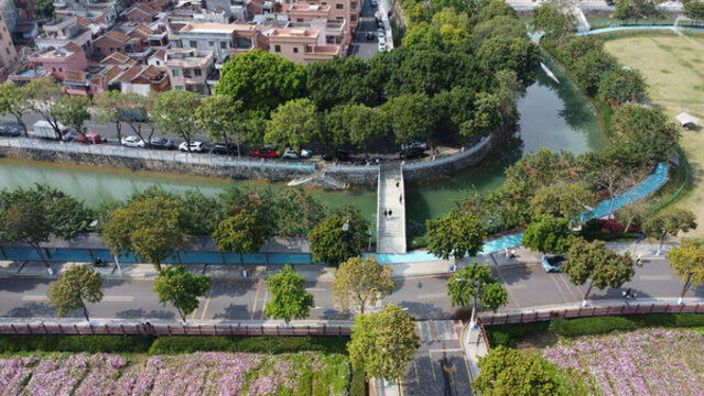 航拍廣東東莞道滘鎮(zhèn)城市風光