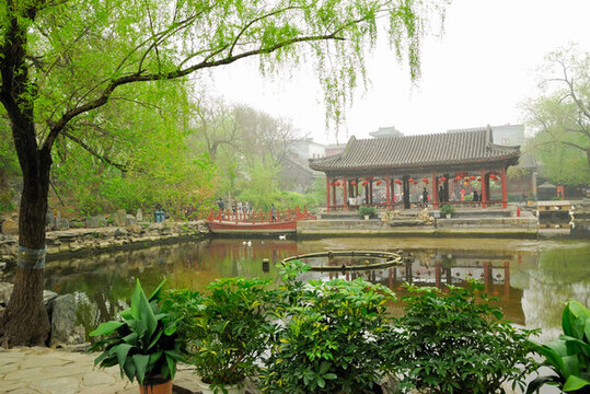 中式園林湖畔春景