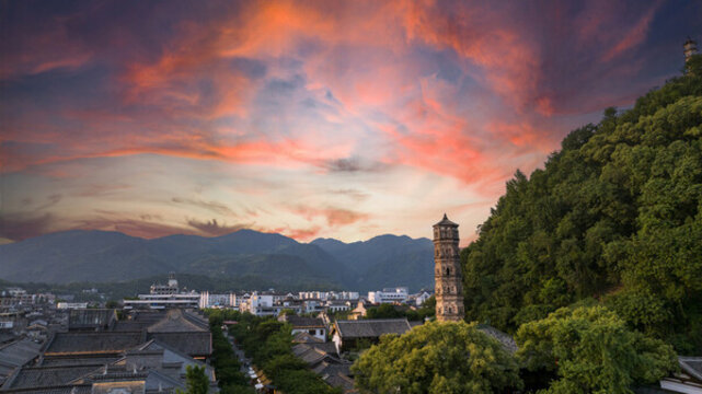 浙江臨海紫陽古街古長城燈光秀夜景