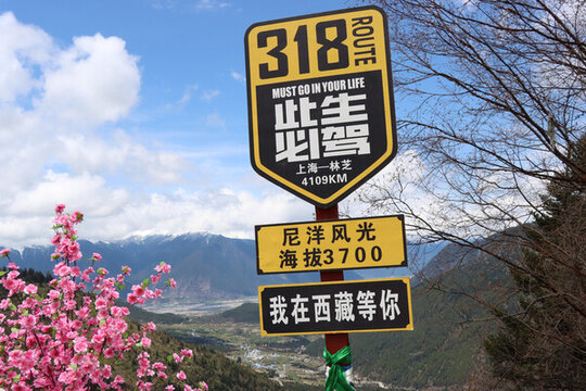 318國(guó)道西藏尼洋風(fēng)光路標(biāo)