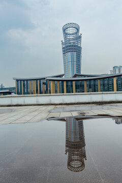 宜賓城市地標(biāo)建筑與倒影景觀