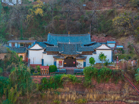 中國云南楚雄祿豐黑井古鎮(zhèn)大龍祠航拍風(fēng)光