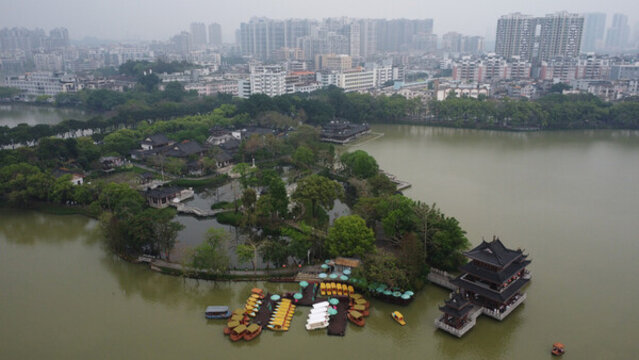 航拍廣東惠州西湖景區(qū)豐渚園