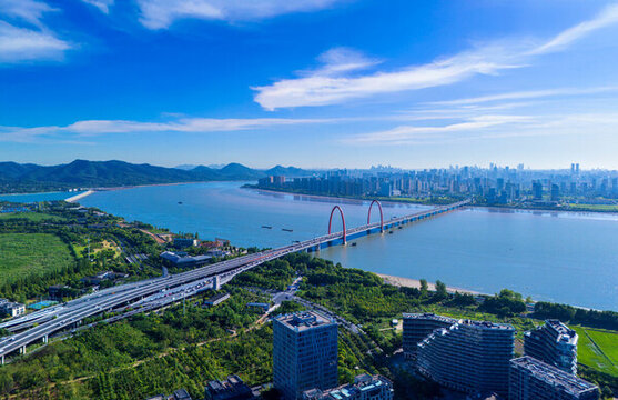 杭州市之江大橋航拍風光