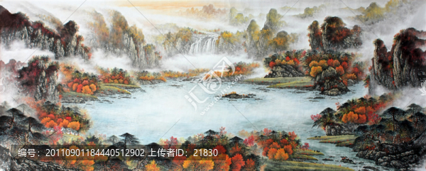 國畫秋景山水畫