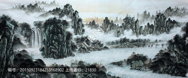 國畫淡彩山水畫