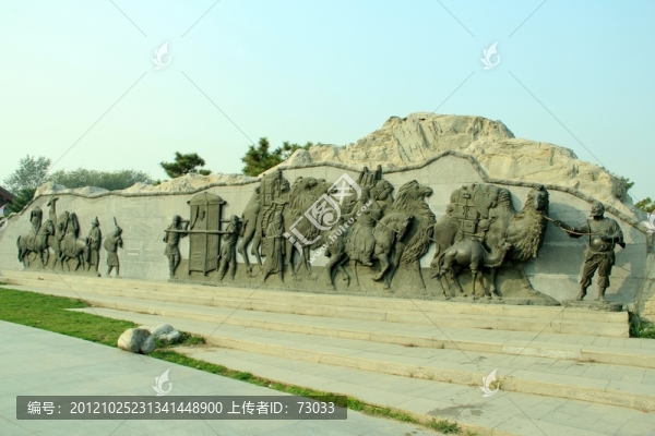 曉月湖公園,,壁雕畫,,駱駝群