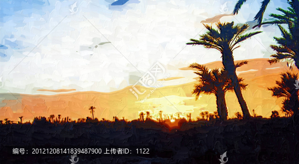 裝飾畫,北非,剪影