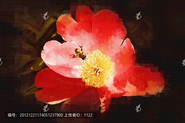 裝飾畫,,牡丹,蜜蜂