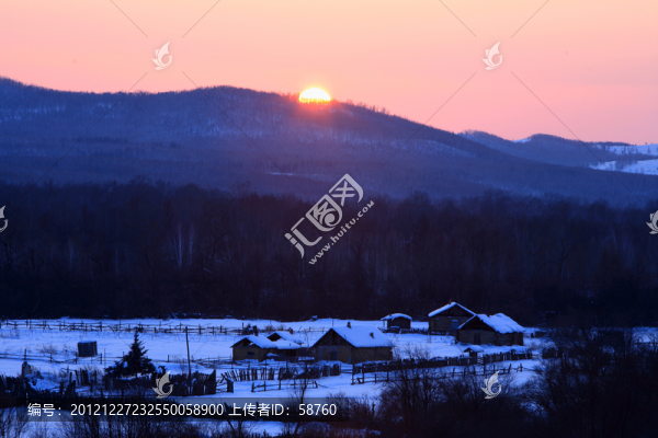 邊境雪鄉(xiāng)雪景,日落