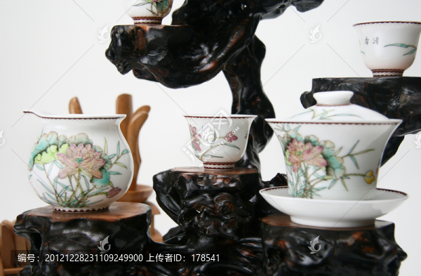 白瓷印花茶具,功夫茶具,旅行茶具