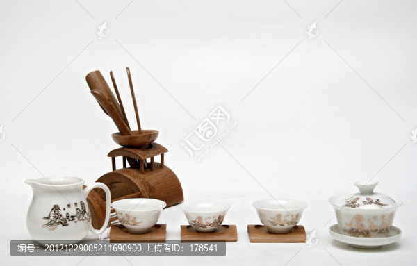 白瓷印花茶具,功夫茶具