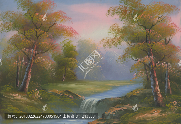 松樹,小溪,春天,河流