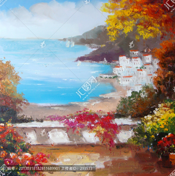 油畫,裝飾畫,風景畫,地中海,手繪,田園,歐式,大海