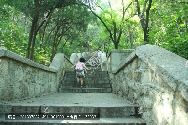 濟(jì)南千佛山登山的學(xué)生背影