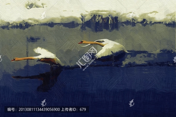 裝飾畫,,油畫飛翔的天鵝