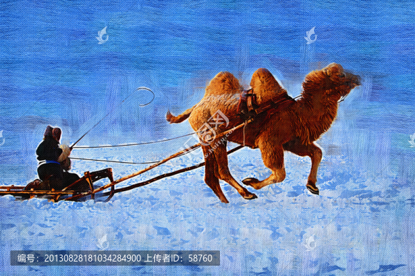 草原冬季風(fēng)情,電腦油畫