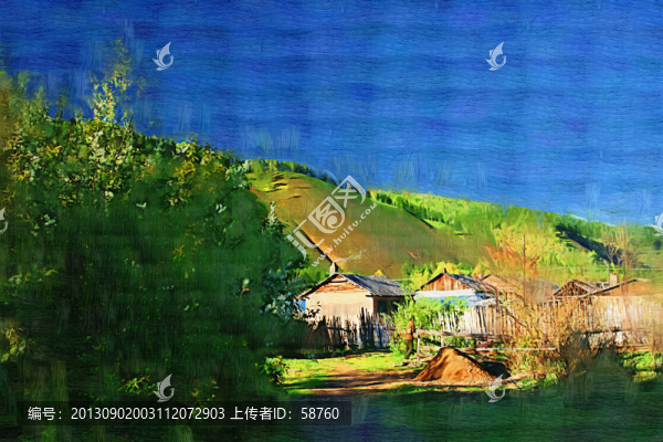 山里人家,電腦油畫