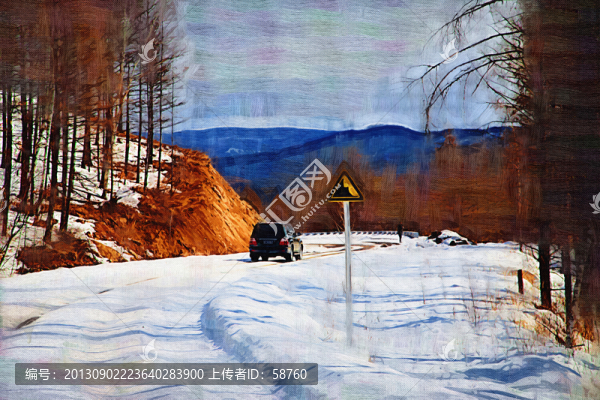 雪路,電腦油畫