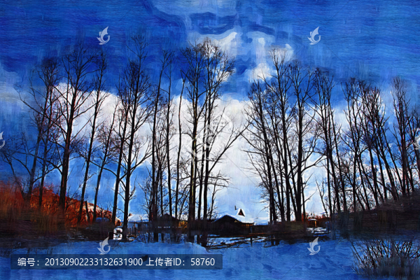 紅柳人家,電腦油畫