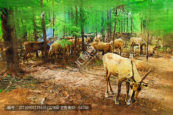獵鄉(xiāng)馴鹿圖,電腦油畫