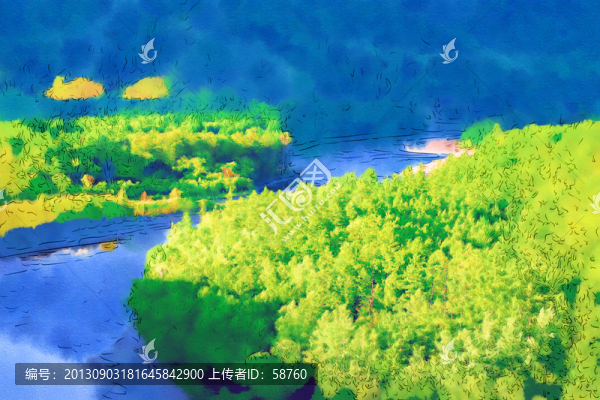森林河景圖,電腦油畫(huà)