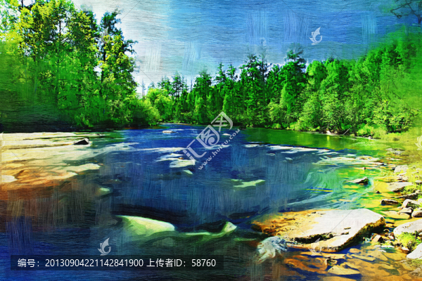 清澈的河流,電腦油畫