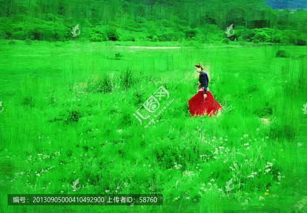 原野女孩,電腦油畫