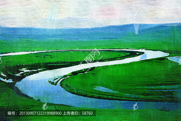 草原之河,電腦油畫