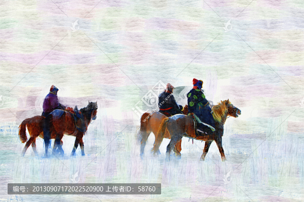草原踏雪圖,電腦油畫